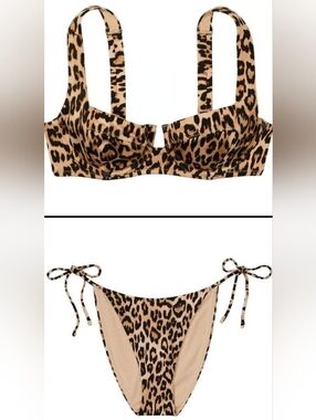44D/XL VS Swim Full Coverage Bikini Top Side Tie Cheeky Bikini Set Leopard